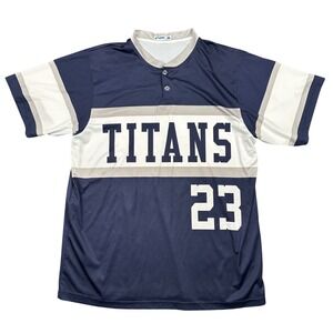Champro Titans Baseball Jersey Mens XL Navy Blue‎ Gray Henley Style USA